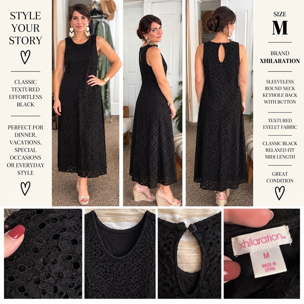 Xhilaration Black Sleeveless Eyelet Midi Dress
